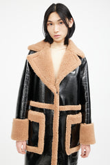 Stand Studio Black & Brown Patent Shearling Coat