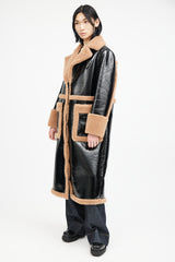 Stand Studio Black & Brown Patent Shearling Coat