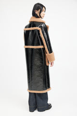 Stand Studio Black & Brown Patent Shearling Coat