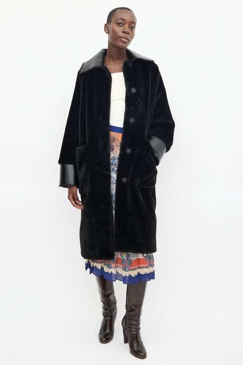 Stand Studio Black Faux Fur Belted Coat