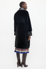 Stand Studio Black Faux Fur Belted Coat