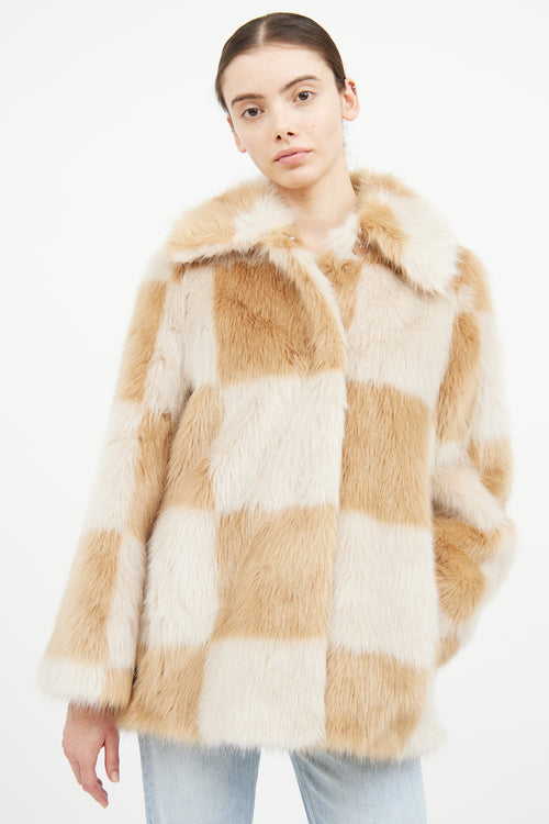 Stand Studio Beige Check Nani Faux Fur Jacket