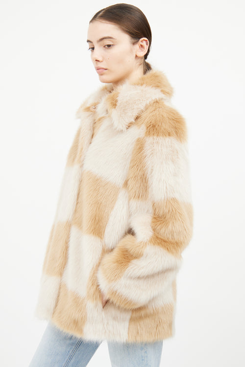 Stand Studio Beige Check Nani Faux Fur Jacket