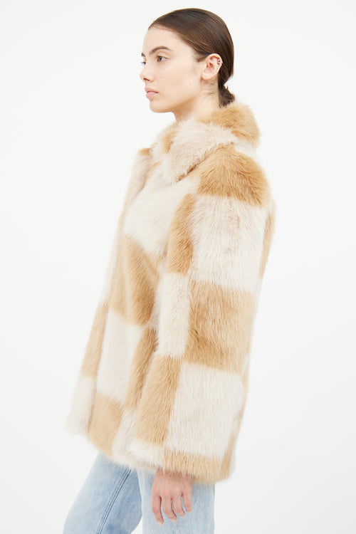 Stand Studio Beige Check Nani Faux Fur Jacket