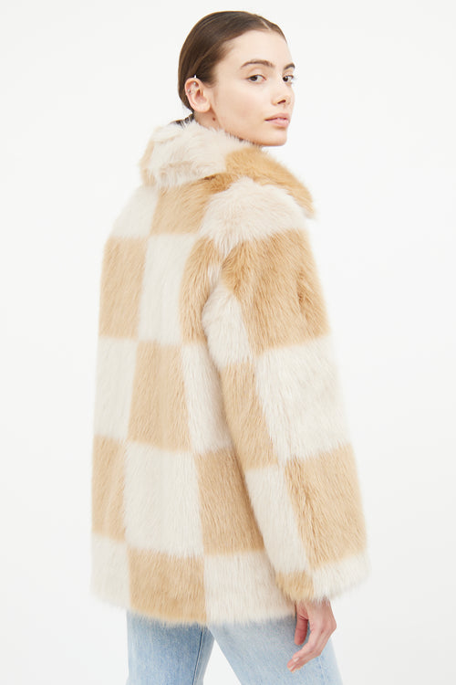 Stand Studio Beige Check Nani Faux Fur Jacket