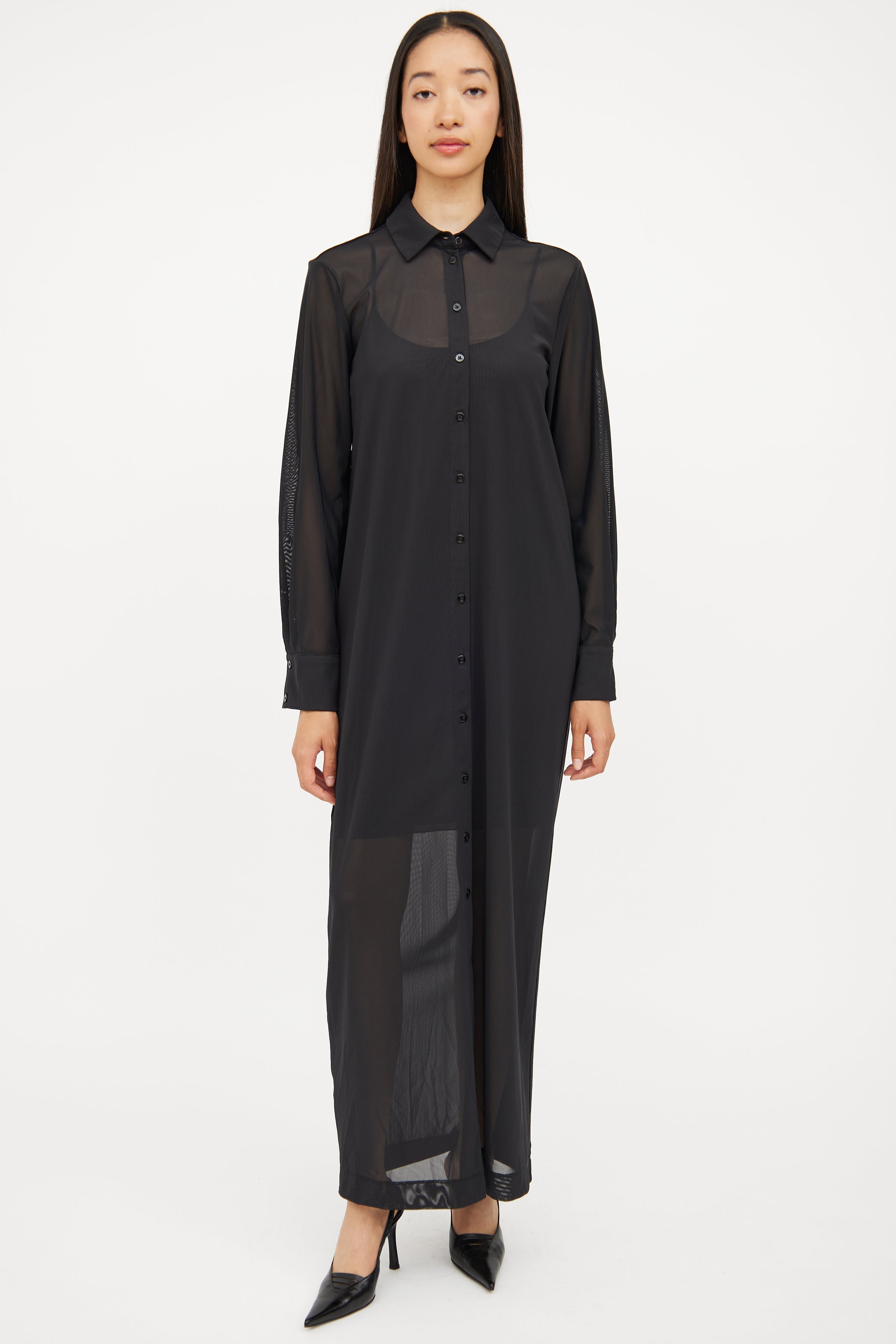 maxi shirt dress sheer Staud // Black Sheer Maxi Shirt Dress VSP Consignment maxi shirt dress sheer Staud // Black Sheer Maxi Shirt Dress VSP Consignment