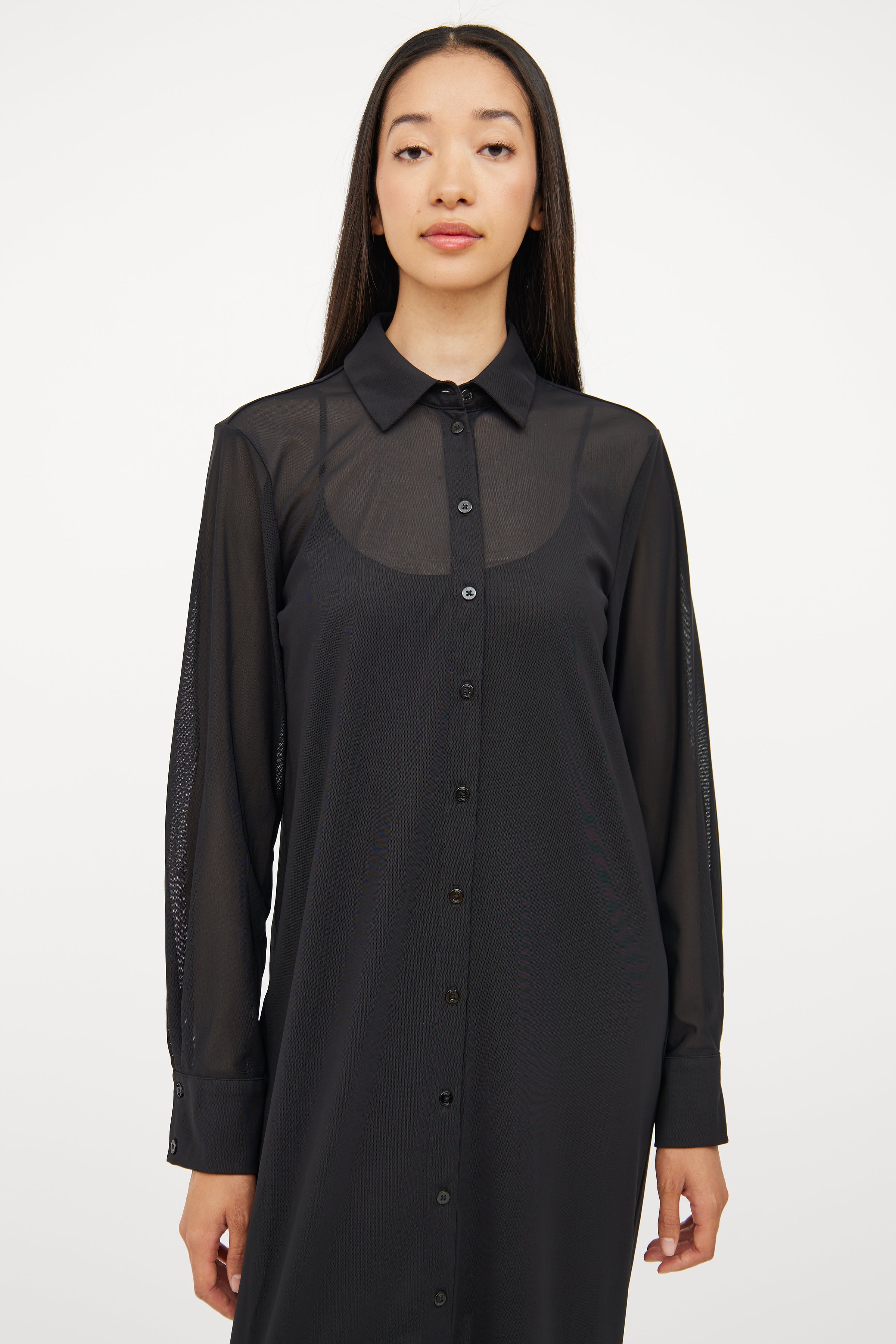 Staud // Black Sheer Maxi Shirt Dress VSP Consignment Staud // Black Sheer Maxi Shirt Dress VSP Consignment
