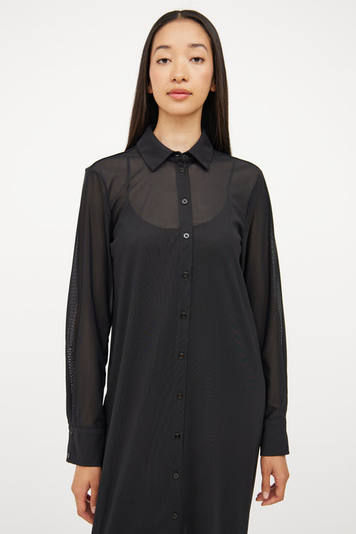 Staud Black Sheer Maxi Shirt Dress