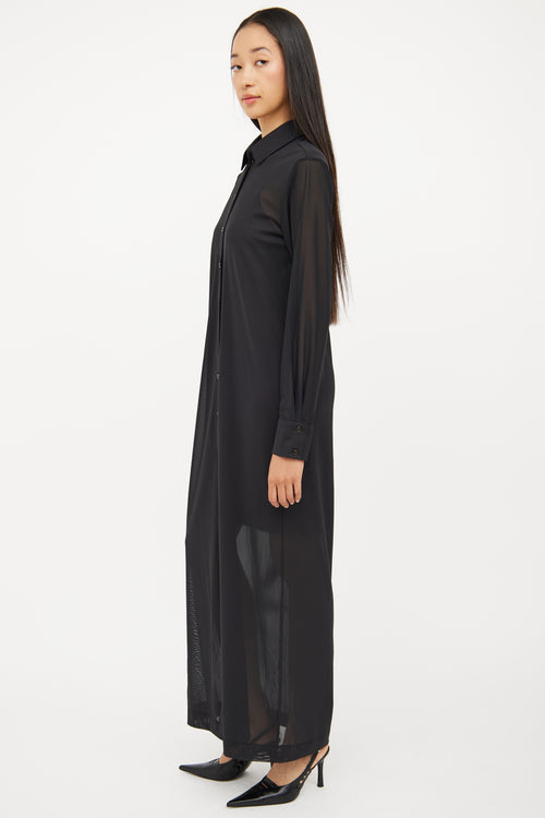 Staud Black Sheer Maxi Shirt Dress