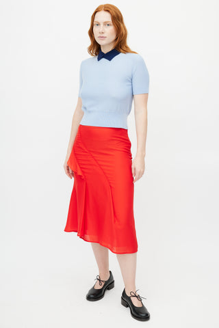 Staud Blue Knit Collared Top