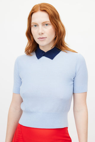 Staud Blue Knit Collared Top