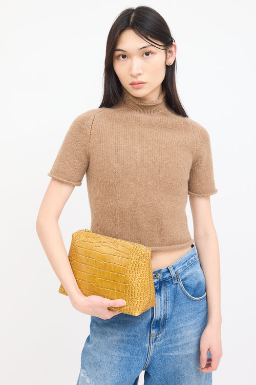 Staud Beige Embossed Leather Shirley Top Handle Bag