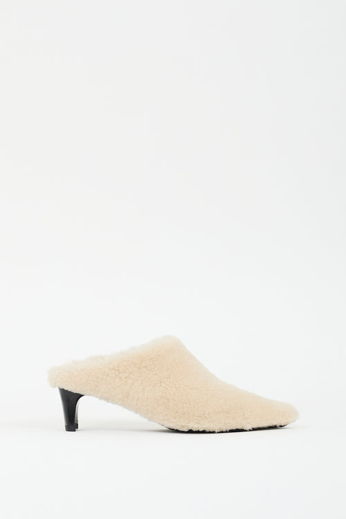 Staud Cream Shearling Wally Heeled Mule