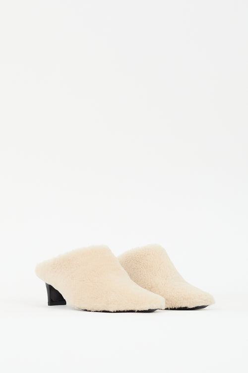 Staud Cream Shearling Wally Heeled Mule