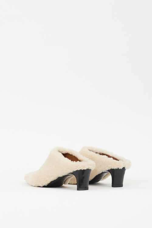 Staud Cream Shearling Wally Heeled Mule