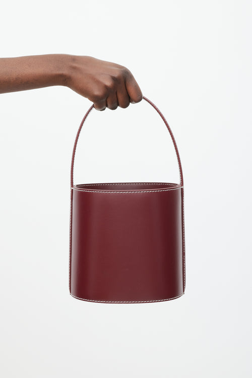 Staud Burgundy Leather Bissett Bucket Bag