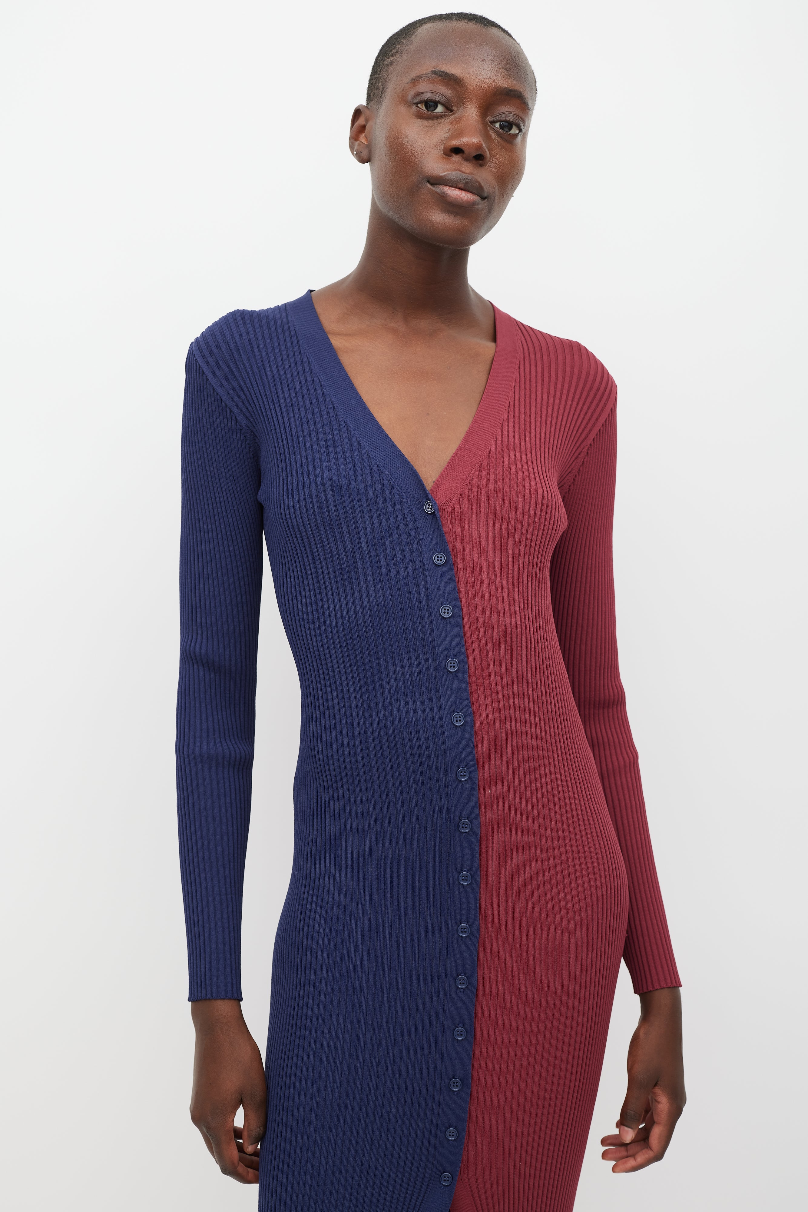 Staud // Navy & Burgundy Ribbed Panelled Dress VSP Consignment Staud // Navy & Burgundy Ribbed Panelled Dress VSP Consignment