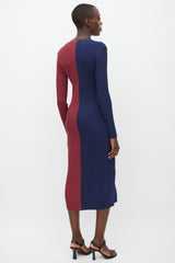 Staud Navy & Burgundy Ribbed Panelled Dress