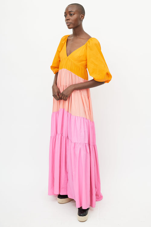 Staud Orange & Multicolour Tiered Dress