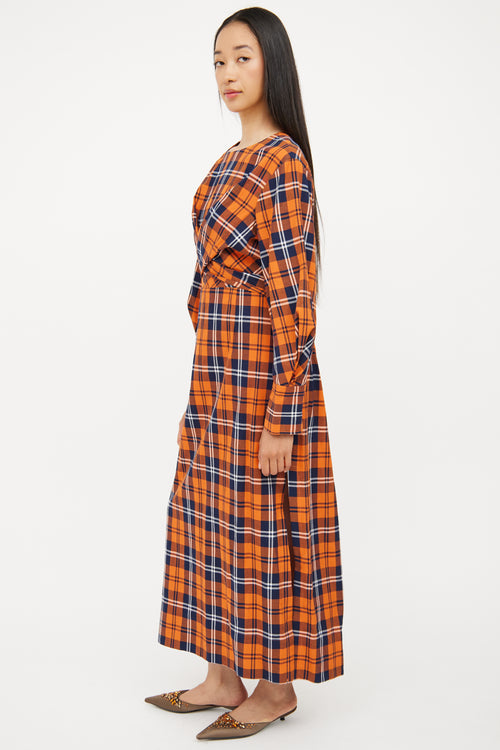 Staud Orange & Navy Plaid Crosshill Dress