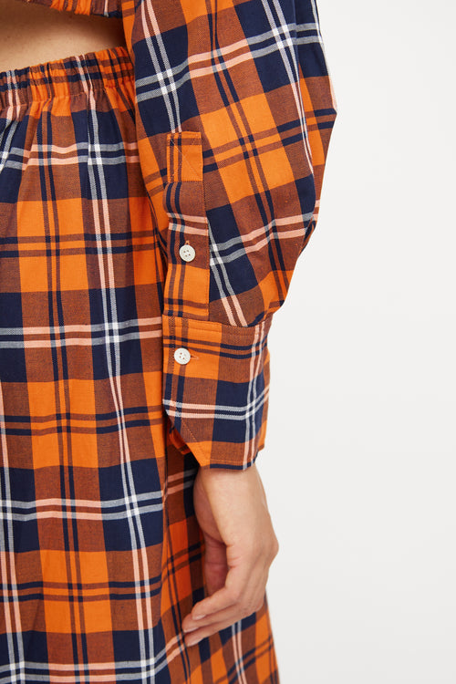 Staud Orange & Navy Plaid Crosshill Dress