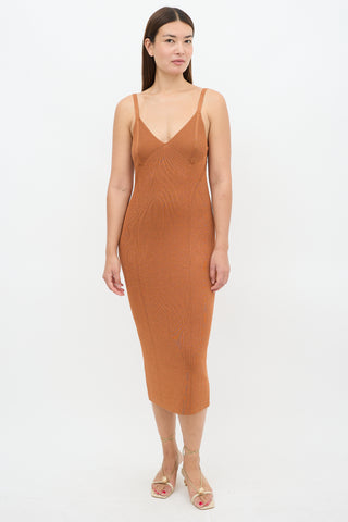 Staud Orange Ribbed Quartz Midi Dress