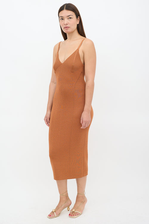 Staud Orange Ribbed Quartz Midi Dress