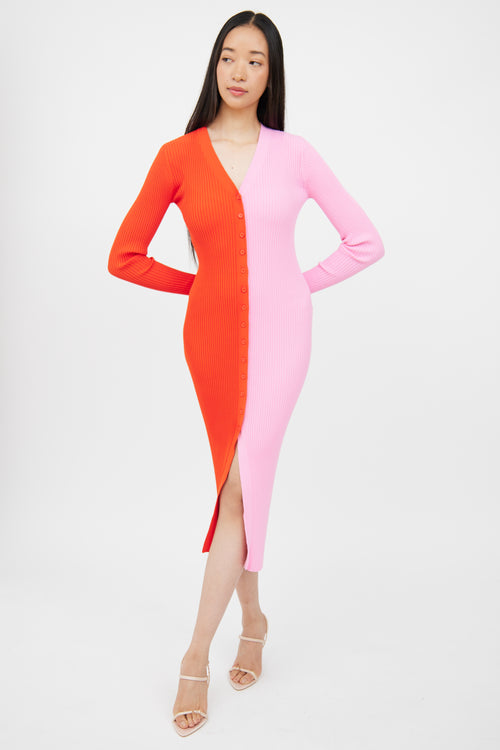 Staud Red & Pink Ribbed Dress