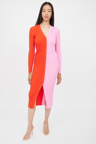 Staud Red & Pink Ribbed Dress