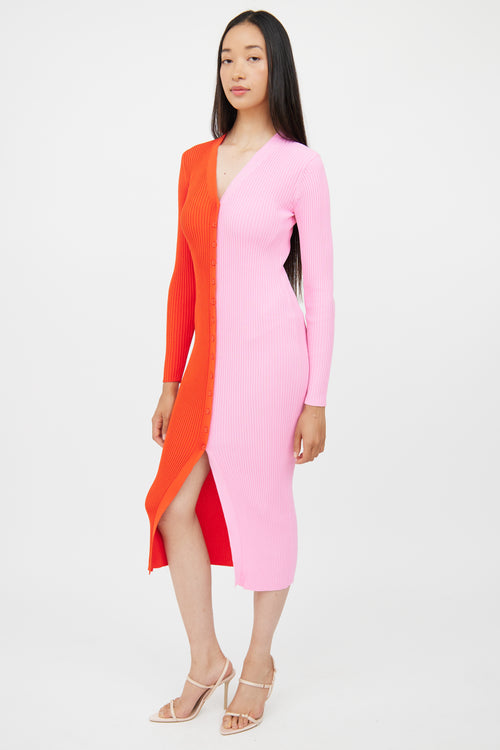 Staud Red & Pink Ribbed Dress