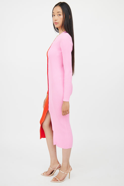 Staud Red & Pink Ribbed Dress