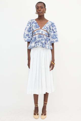 Staud Printed Puff Sleeve Top