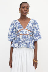 Staud Printed Puff Sleeve Top