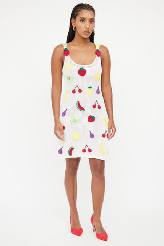 Staud White Crochet Fruit Dress