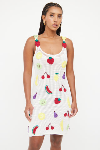 Staud White Crochet Fruit Dress
