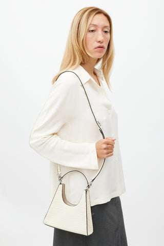 Staud White Embossed Leather Rey Mini Bag