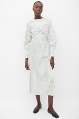 Staud White & Green Striped Back Cutout Dress