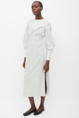 Staud White & Green Striped Back Cutout Dress