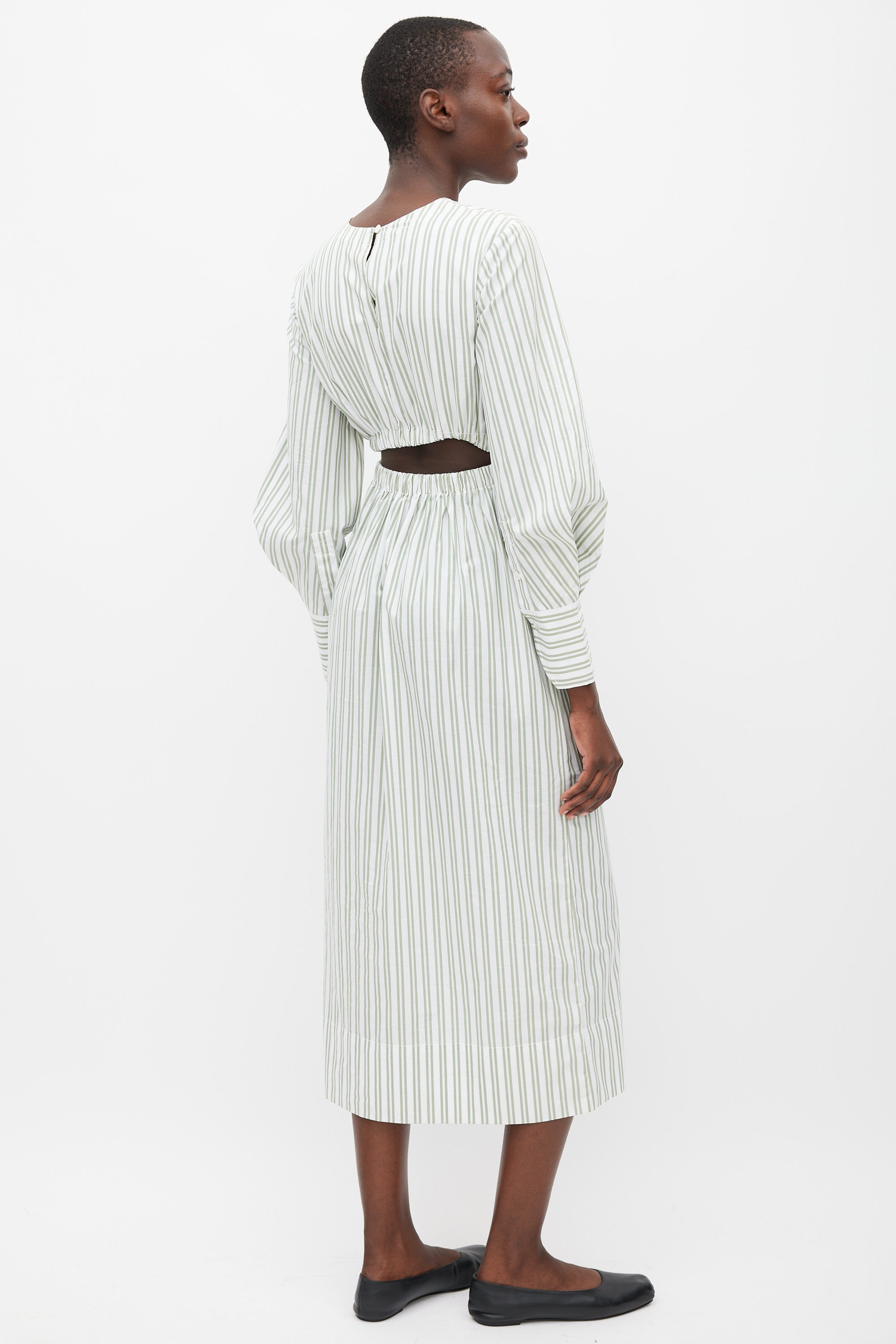 Staud // White & Green Striped Back Cutout Dress VSP Consignment Staud // White & Green Striped Back Cutout Dress VSP Consignment
