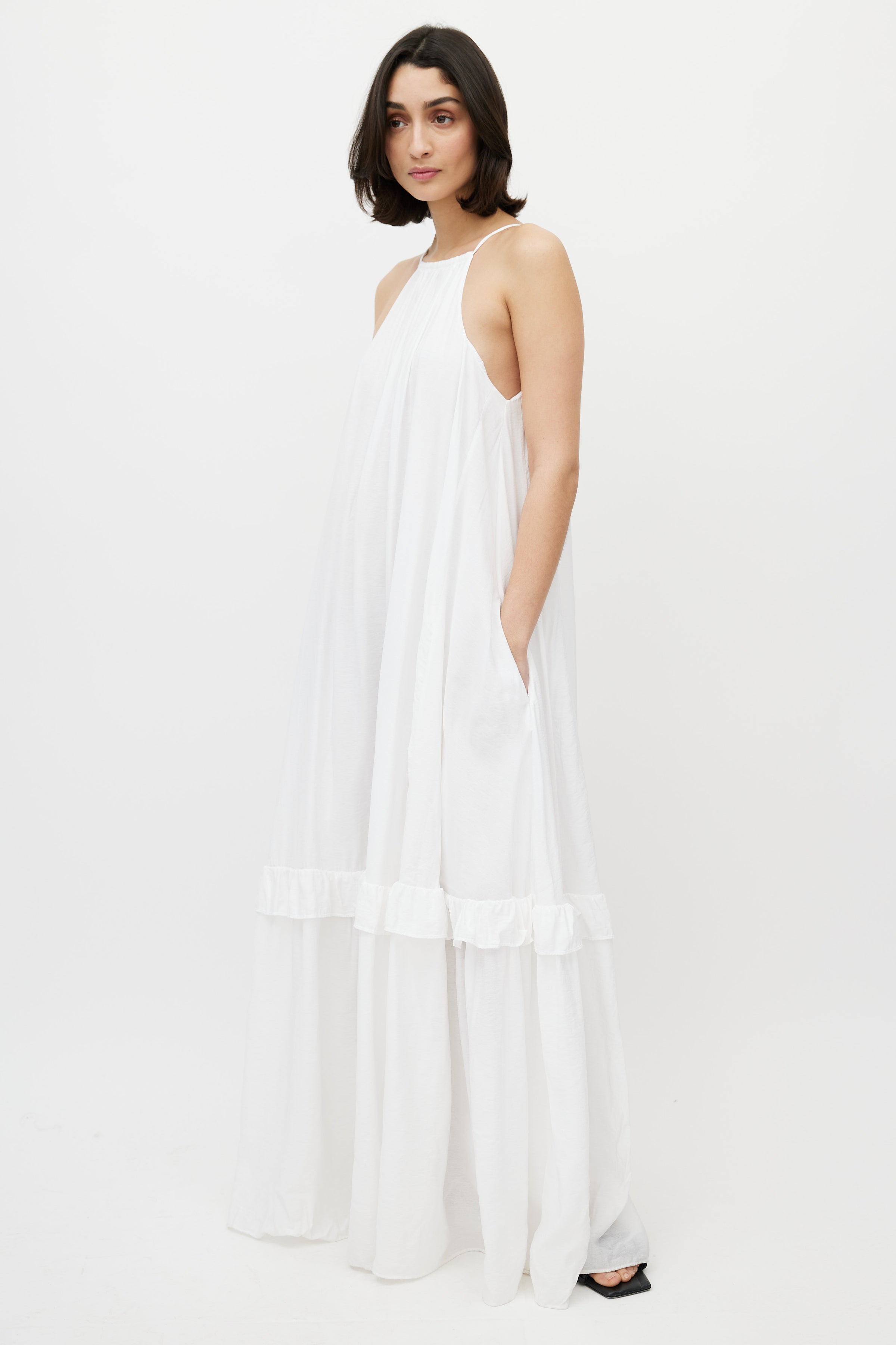 Staud // White Ina Tiered Halter Maxi Dress VSP Consignment Staud // White Ina Tiered Halter Maxi Dress VSP Consignment