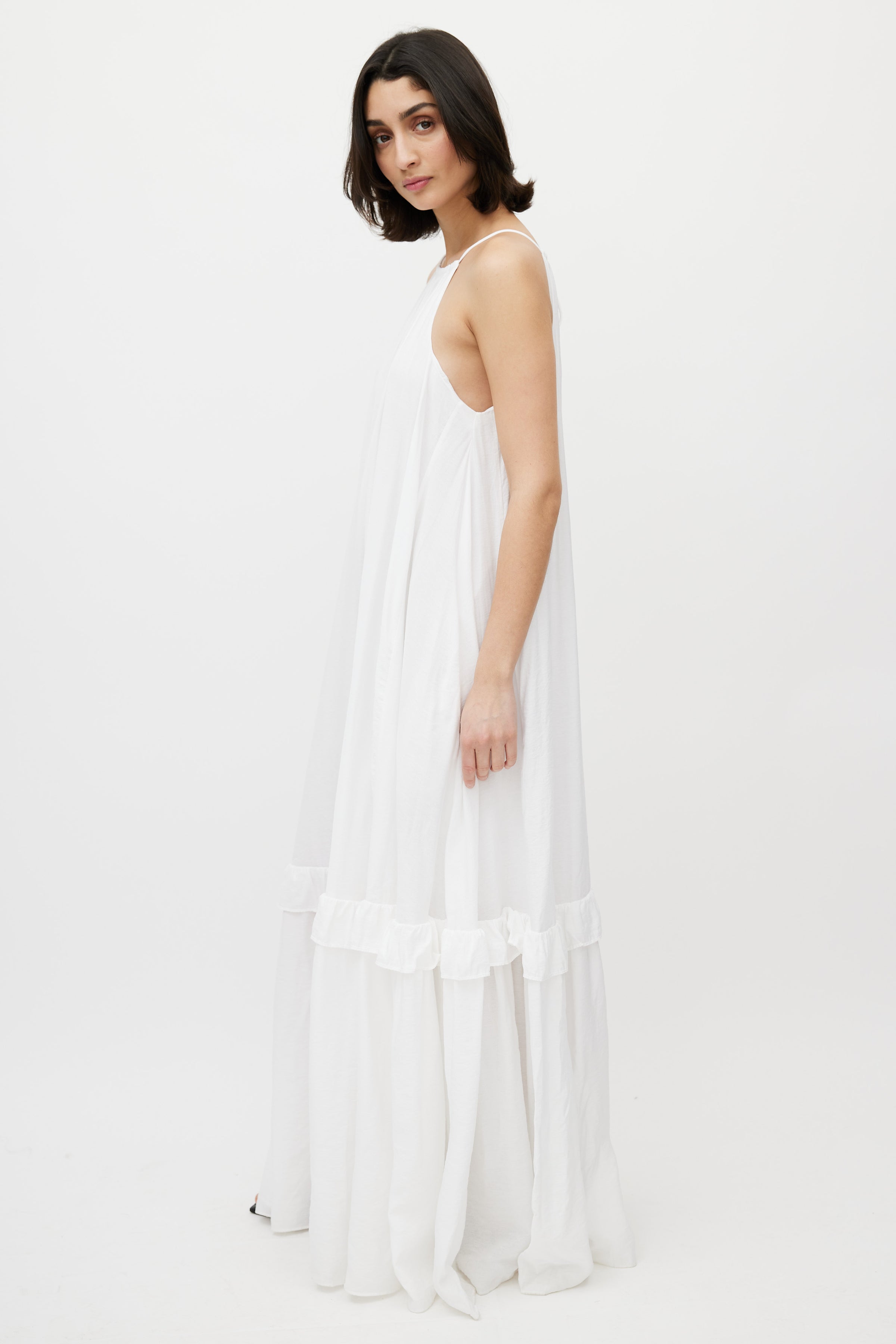 Staud // White Ina Tiered Halter Maxi Dress VSP Consignment Staud // White Ina Tiered Halter Maxi Dress VSP Consignment