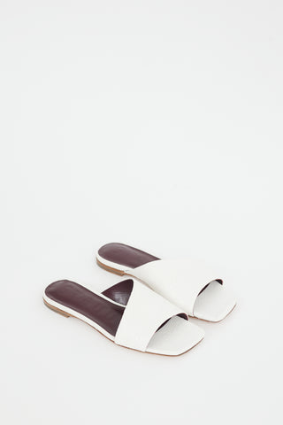 Staud White Leather Embossed Nevil Sandal