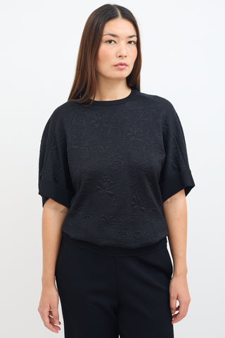 Stella McCartney Black Short Sleeve Brocade Top