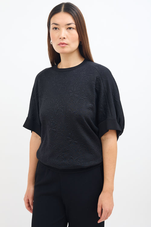 Stella McCartney Black Short Sleeve Brocade Top