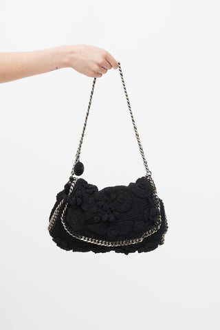 Stella McCartney Black Floral Crochet Falabella Bag
