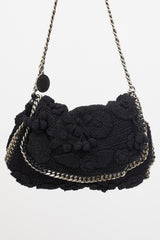 Stella McCartney Black Floral Crochet Falabella Bag