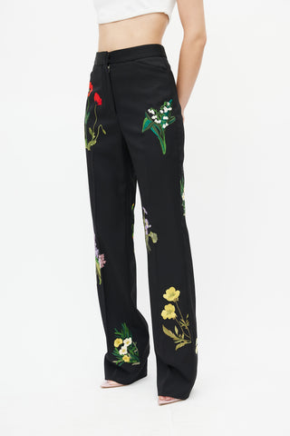 Stella McCartney Black Floral Embroidered Trouser