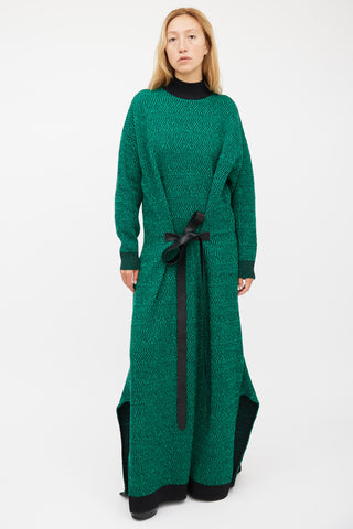 Stella McCartney Black & Green Wool Knit Belted Dress