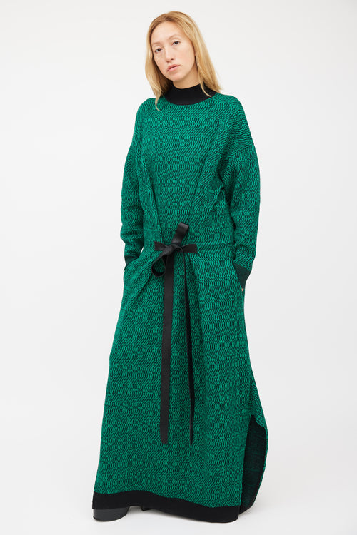 Stella McCartney Black & Green Wool Knit Belted Dress
