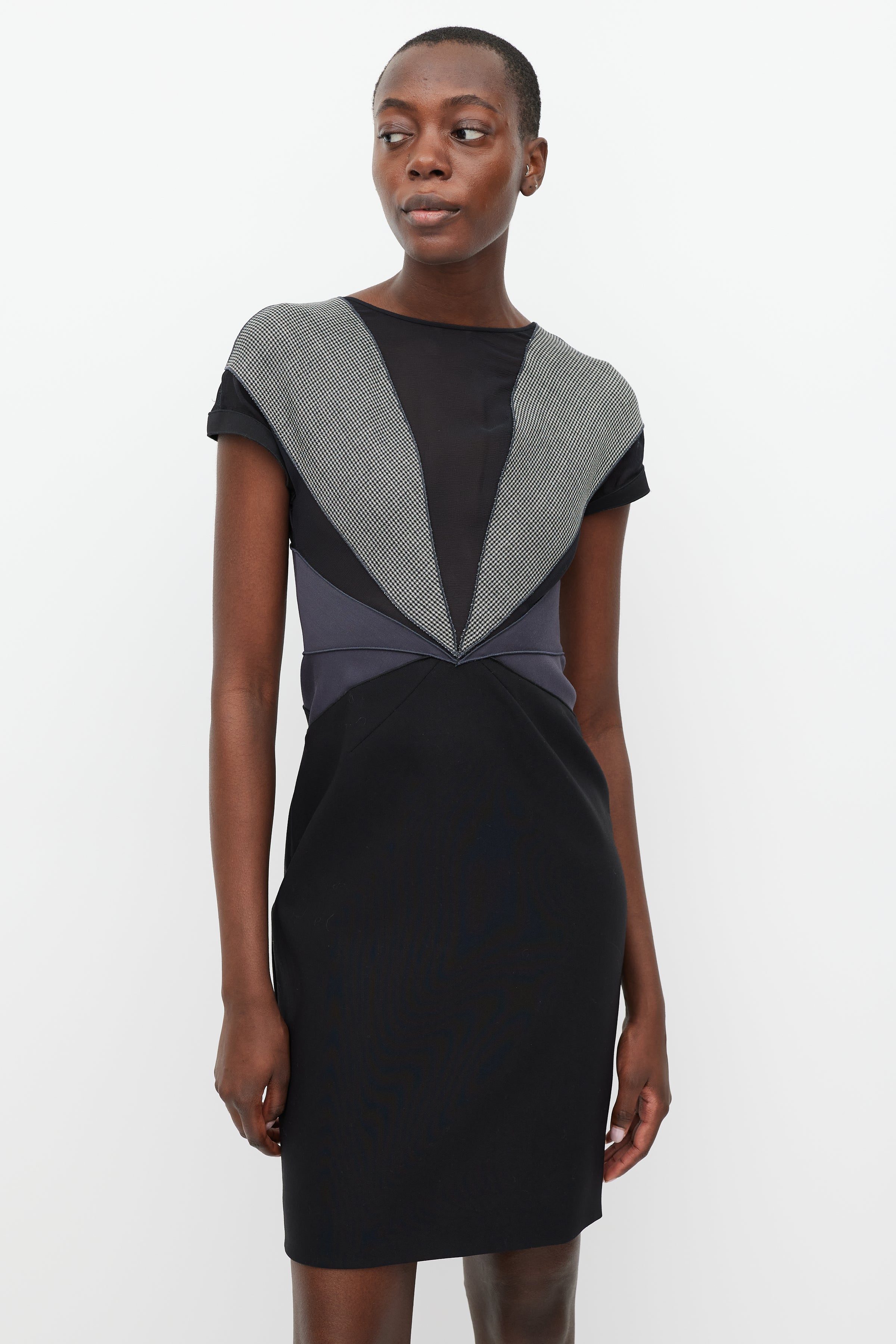 Stella McCartney // Black & Grey Houndstooth Panel Dress VSP Consignment Stella McCartney // Black & Grey Houndstooth Panel Dress VSP Consignment